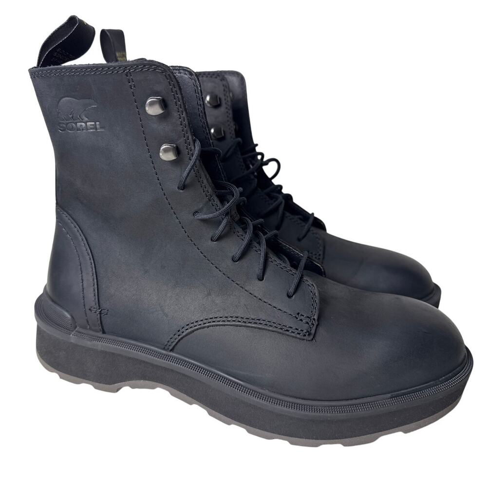 Sorel Hi-Line‎ Lace Boots Women's Size 9 Black Waterproof Leather Low Heel Tabs